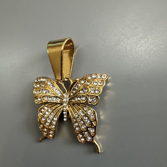 Butterfly Gold Tone Pendant Necklace Stainless Steel Gift Her Trendy - Picture 2 of 6